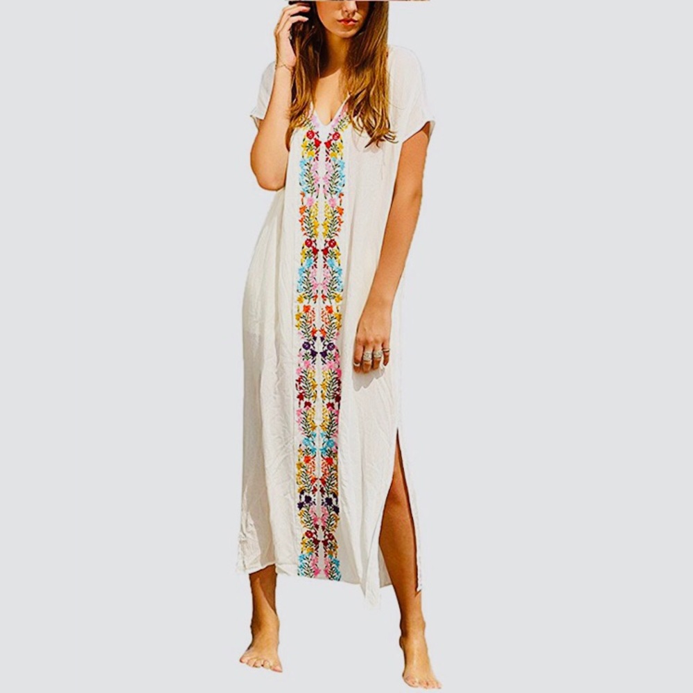 Bohemian Floral Embroidery Maxi Split Cover